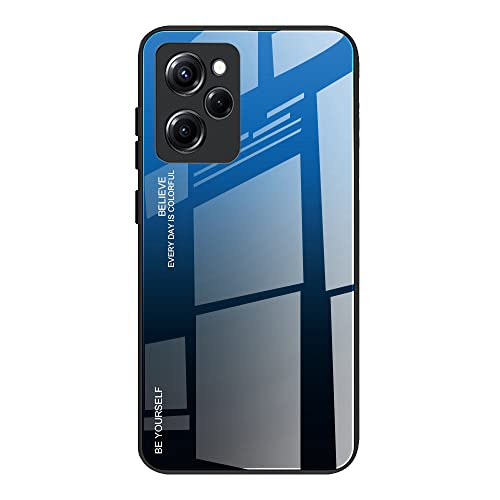 DEDUX Hülle für Xiaomi Poco X5 Pro 5G Handyhülle, Hülle Farbverlauf Glas und TPU Schutzhülle Case Cover für Xiaomi Poco X5 Pro 5G (Blau/Schwarz) von DEDUX