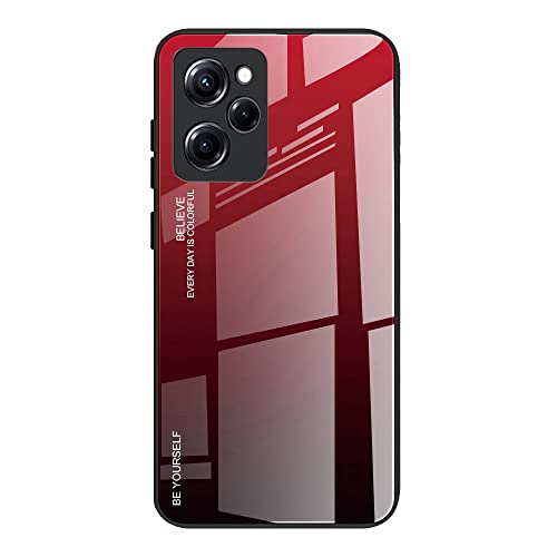 DEDUX Hülle für Xiaomi Poco X5 Pro 5G Handyhülle, Hülle Farbverlauf Glas und TPU Schutzhülle Case Cover für Xiaomi Poco X5 Pro 5G (Rot/Schwarz) von DEDUX