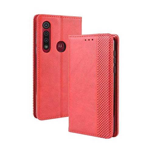 DEDUX Flip Hülle kompatibel mit Motorola Moto G8 Plus, Retro Leder Brieftasche Abdeckung Magnetverschluss Folio Ständer Kartensteckplätze Handyhülle, Rot DEDUX Flip Hülle kompatibel mit Motorola Moto G8 Plus, Retro Leder Brieftasche Abdeckung Magnetverschluss Folio Ständer Kartensteckplätze Handyhülle, Rot von DEDUX