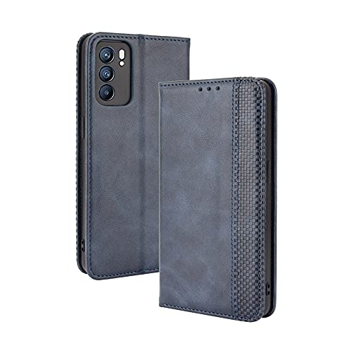 DEDUX Flip Hülle kompatibel mit Oppo Reno6 5G (Oppo Reno 6 5G), Retro Leder Brieftasche Abdeckung Magnetverschluss Folio Ständer Kartensteckplätze Handyhülle, Blau von DEDUX