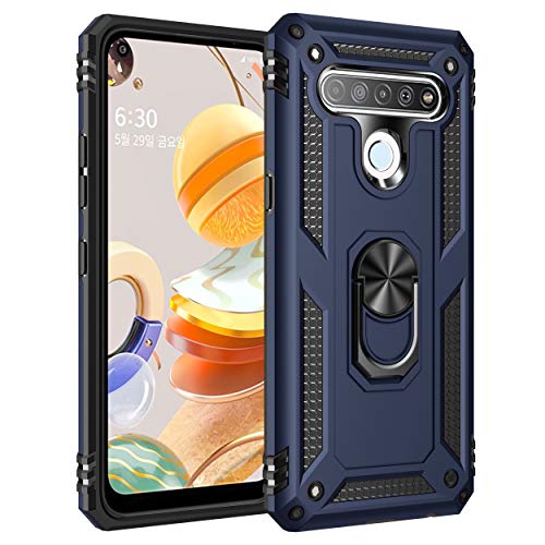 DEDUX Hülle für LG K61/Q61 [Tough Armour Series] Rugged Anti-Scratch PC Rückwand Schale + Shockproof TPU + Faltbarer Halterungen. Navy blau von DEDUX