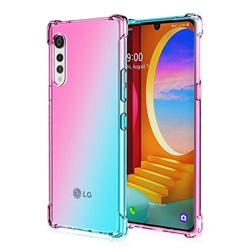 Dedux Hülle für LG Velvet 5G Handyhülle, Verstärkung mit Vier Ecken, Transparent Farbverlauf TPU Schutzhülle Case (Rosa/Grün) von DEDUX