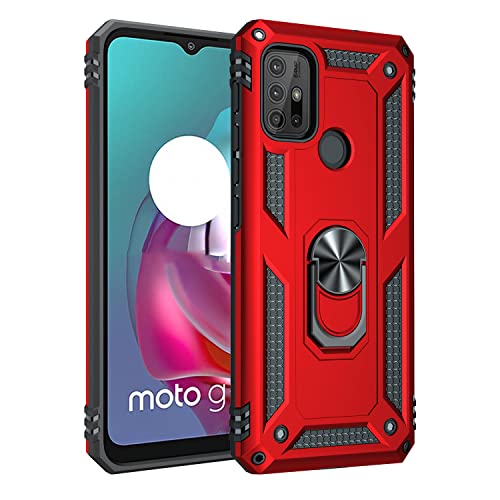 DEDUX Hülle für Motorola Moto G30 / G10 [Tough Armour Series] Rugged Anti-Scratch PC Rückwand Schale + Shockproof TPU + Faltbarer Halterungen. Rot von DEDUX