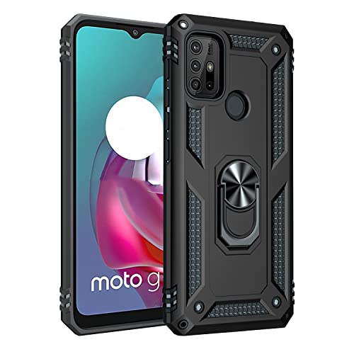 DEDUX Hülle für Motorola Moto G30 / G10 [Tough Armour Series] Rugged Anti-Scratch PC Rückwand Schale + Shockproof TPU + Faltbarer Halterungen. Schwarz von DEDUX