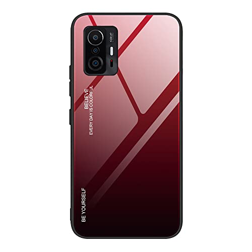 Dedux Hülle für Xiaomi 11T Pro 5G (Xiaomi 11T 5G) Handyhülle, Hülle Farbverlauf Glas und TPU Schutzhülle Case Cover für Xiaomi 11T Pro 5G (Xiaomi 11T 5G) (Rot/Schwarz) von DEDUX