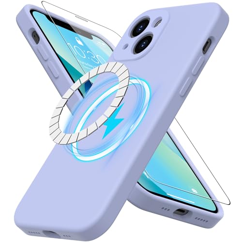 DEENAKIN Schutzhülle für iPhone 13, Silikon, mit Displayschutzfolie, kompatibel mit MagSafe, Kameraschutz, schmale Passform, magnetische Handyhülle, 6,1 Zoll, für Frauen und Mädchen, Lavendel Lila von DEENAKIN