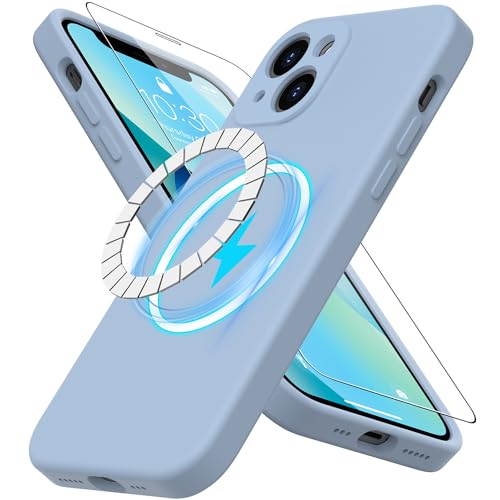 DEENAKIN für iPhone 13 Mini Hülle Silikon mit Displayschutzfolie - [Kompatibel mit MagSafe] - Kamera-Abdeckung - Slim Fit Schutzhülle Magnetische Handyhülle 5,4 Zoll für Frauen Mädchen Hellblau von DEENAKIN