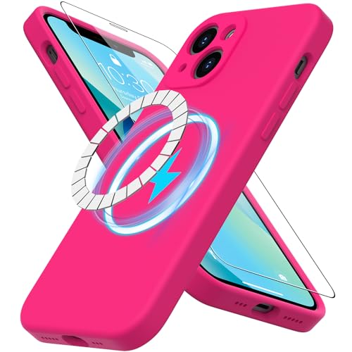 DEENAKIN für iPhone 13 Mini Hülle Silikon mit Displayschutzfolie - [Kompatibel mit MagSafe] - Kamera-Abdeckung - Slim Fit Schutzhülle Magnetische Handyhülle 5,4 Zoll für Frauen Mädchen Hot Pink von DEENAKIN