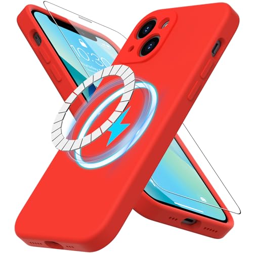 DEENAKIN für iPhone 13 Mini Hülle Silikon mit Displayschutzfolie - [Kompatibel mit MagSafe] - Kamera-Abdeckung - Slim Fit Schutzhülle Magnetische Handyhülle 5,4 Zoll für Frauen Mädchen Rot von DEENAKIN