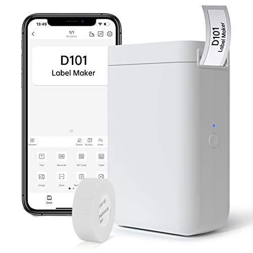 DEEPIN D101 Etikettendrucker Bluetooth Etikettendrucker mit Klebeband, 12-25mm Druckbreite Thermoetikettendrucker Tragbar für Geschäft, Schule, Büroorganisation, Heimaufbewahrung (Weiß) von DEEPIN