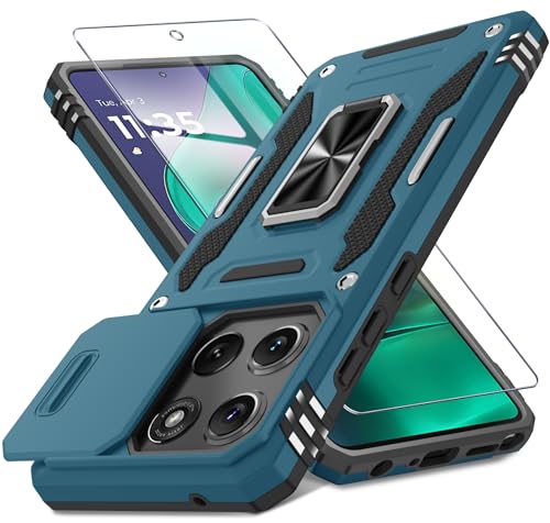 DEERLAMN Schutzhülle für Moto G Stylus 5G 2025, integrierte Schiebe-Kamera-Abdeckung und Displayschutzfolie (1 Pack), drehbarer Ringständer, Militärqualität, stoßfest, Hellblau von DEERLAMN