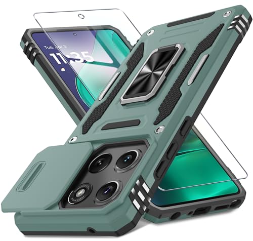 DEERLAMN Schutzhülle für Moto G Stylus 5G 2025, integrierte Schiebe-Kamera-Abdeckung und Displayschutzfolie (1 Pack), drehbarer Ringständer, Militärqualität, stoßfeste Schutzhülle, Grün von DEERLAMN