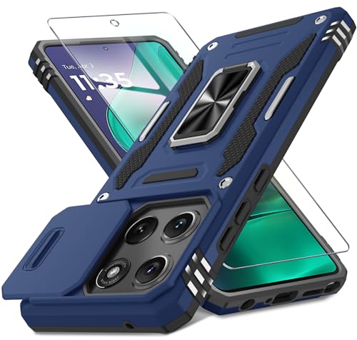 DEERLAMN Schutzhülle für Moto G Stylus 5G 2025, integrierte Schiebe-Kamera-Abdeckung und Displayschutzfolie (1 Pack), drehbarer Ringständer, Militärqualität, stoßfeste Schutzhülle, Marineblau von DEERLAMN