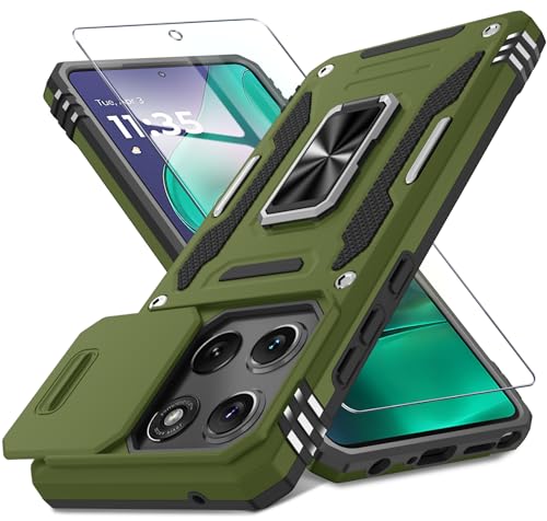 DEERLAMN Schutzhülle für Moto G Stylus 5G 2025, integrierte Schiebe-Kamera-Abdeckung und Displayschutzfolie (1 Pack), drehbarer Ringständer, Militärqualität, stoßfeste Schutzhülle, Olivgrün von DEERLAMN