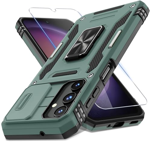 DEERLAMN Schutzhülle für Samsung Galaxy A16 5G, mit Schiebe-Kamera-Abdeckung und Displayschutzfolie (1 Pack), drehbarer Ringständer, Militärqualität, stoßfeste Schutzhülle, Grün von DEERLAMN