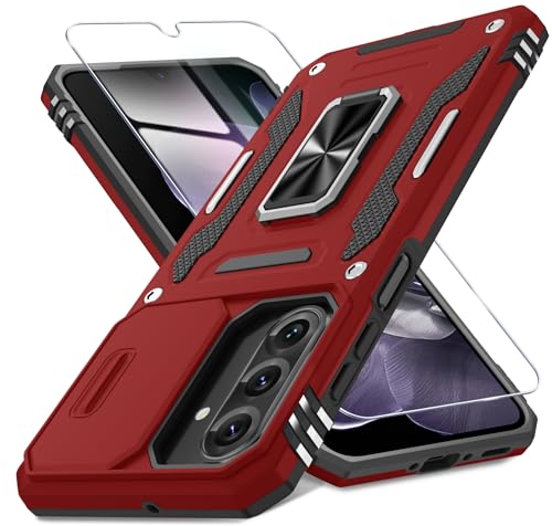 DEERLAMN Schutzhülle für Samsung Galaxy A26 5G, mit Schiebe-Kamera-Abdeckung und Displayschutzfolie (1 Pack), drehbarer Ringständer, Militärqualität, stoßfest, Rot von DEERLAMN