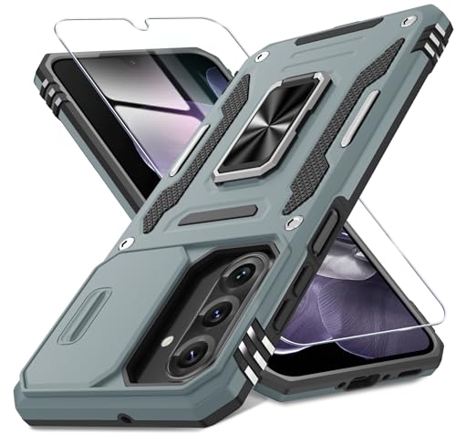 DEERLAMN Schutzhülle für Samsung Galaxy A26 5G, mit Schiebe-Kamera-Abdeckung und Displayschutzfolie (1 Pack), drehbarer Ringständer, Militärqualität, stoßfeste Schutzhülle, Grau von DEERLAMN