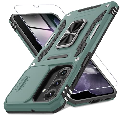 DEERLAMN Schutzhülle für Samsung Galaxy A26 5G, mit Schiebe-Kamera-Abdeckung und Displayschutzfolie (1 Pack), drehbarer Ringständer, Militärqualität, stoßfeste Schutzhülle, Grün von DEERLAMN
