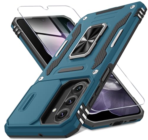DEERLAMN Schutzhülle für Samsung Galaxy A26 5G, mit Schiebe-Kamera-Abdeckung und Displayschutzfolie (1 Pack), drehbarer Ringständer, Militärqualität, stoßfeste Schutzhülle, Hellblau von DEERLAMN
