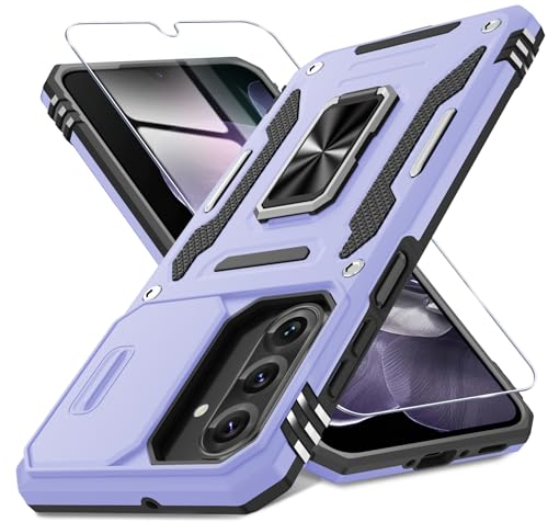 DEERLAMN Schutzhülle für Samsung Galaxy A26 5G, mit Schiebe-Kamera-Abdeckung und Displayschutzfolie (1 Pack), drehbarer Ringständer, Militärqualität, stoßfeste Schutzhülle, Hellviolett von DEERLAMN