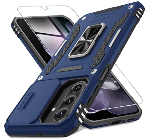 DEERLAMN Schutzhülle für Samsung Galaxy A26 5G, mit Schiebe-Kamera-Abdeckung und Displayschutzfolie (1 Pack), drehbarer Ringständer, Militärqualität, stoßfeste Schutzhülle, Marineblau von DEERLAMN
