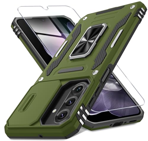 DEERLAMN Schutzhülle für Samsung Galaxy A26 5G, mit Schiebe-Kamera-Abdeckung und Displayschutzfolie (1 Pack), drehbarer Ringständer, Militärqualität, stoßfeste Schutzhülle, Olivgrün von DEERLAMN