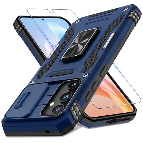 DEERLAMN Schutzhülle für Samsung Galaxy A35/A55 5G, mit Schiebe-Kamera-Abdeckung und Displayschutzfolie (1 Pack), drehbarer Ringständer, Militärqualität, stoßfeste Schutzhülle, Marineblau von DEERLAMN
