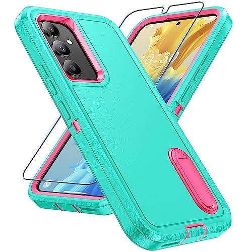 DEERLAMN Schutzhülle für Samsung Galaxy A54 5G: 3-lagiger Rundumschutz, stoßfeste Schutzhülle mit Ständer und Displayschutzfolie, Militärqualität, strapazierfähig (Cyan + Rosenrot) von DEERLAMN