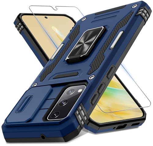 DEERLAMN Schutzhülle für Samsung Galaxy S20 FE mit Schiebe-Kamera-Abdeckung und Displayschutzfolie (1 Pack), drehbarer Ringständer, Militärqualität, stoßfeste Schutzhülle, Grün von DEERLAMN