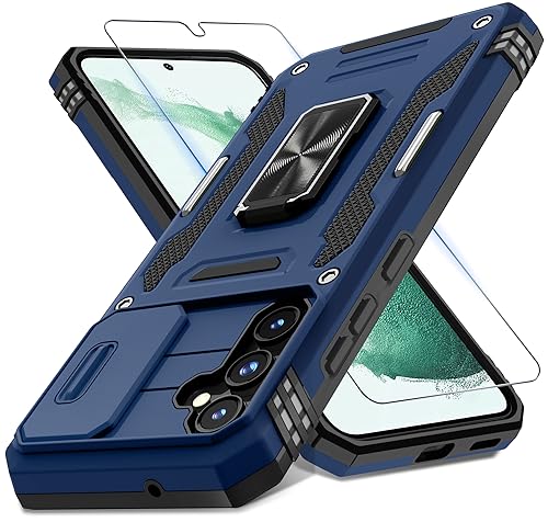 DEERLAMN Schutzhülle für Samsung Galaxy S23 FE 16,4 cm (6,4 Zoll), mit Schiebe-Kamera-Abdeckung und Displayschutzfolie (1 Pack), drehbarer Ringständer, Militärqualität, stoßfeste Schutzhülle, von DEERLAMN