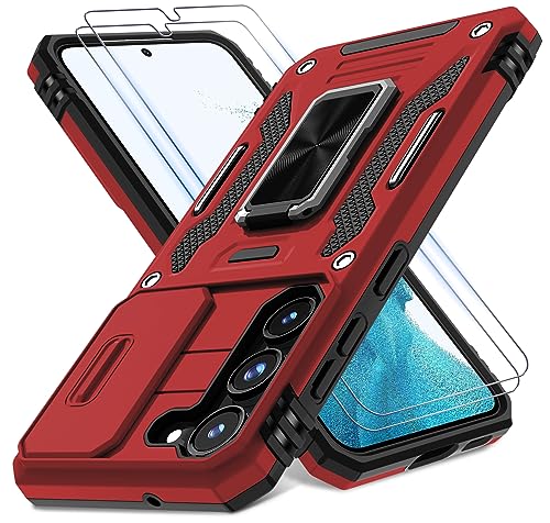 DEERLAMN Schutzhülle für Samsung Galaxy S23 Plus mit Schiebekamera-Abdeckung + Displayschutzfolie (2 Packungen), [magnetischer Ständer] [Kameraschutz] Militärqualität, stoßfest, strapazierfähig, Rot von DEERLAMN
