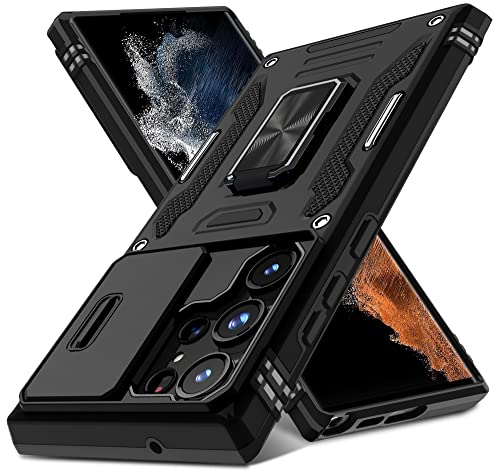DEERLAMN Schutzhülle für Samsung Galaxy S23 Ultra mit Schiebe-Kamera-Abdeckung, drehbarer Ringständer, Militärqualität, stoßfest, Schwarz DEERLAMN Schutzhülle für Samsung Galaxy S23 Ultra mit Schiebe-Kamera-Abdeckung, drehbarer Ringständer, Militärqualität, stoßfest, Schwarz von DEERLAMN