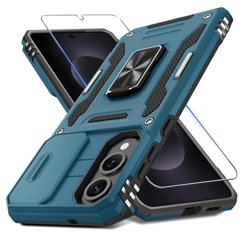 DEERLAMN Schutzhülle für Samsung Galaxy S25 Edge, mit Schiebe-Kamera-Abdeckung und Displayschutzfolie (1 Pack), drehbarer Ringständer, Militärqualität, stoßfeste Schutzhülle, Hellblau von DEERLAMN