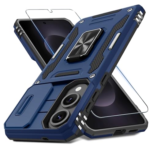 DEERLAMN Schutzhülle für Samsung Galaxy S25 Edge, mit Schiebe-Kamera-Abdeckung und Displayschutzfolie (1 Pack), drehbarer Ringständer, Militärqualität, stoßfeste Schutzhülle, Marineblau von DEERLAMN