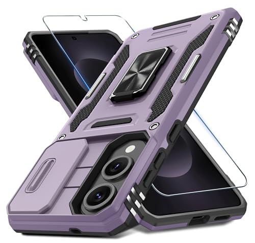 DEERLAMN Schutzhülle für Samsung Galaxy S25 Edge mit Schiebe-Kamera-Abdeckung und Displayschutzfolie (1 Pack), drehbarer Ringständer, Militärqualität, stoßfeste Schutzhülle, Dunkelviolett von DEERLAMN