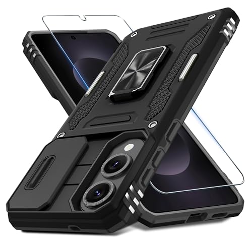 DEERLAMN Schutzhülle für Samsung Galaxy S25 Edge mit Schiebe-Kamera-Abdeckung und Displayschutzfolie (1 Pack), drehbarer Ringständer, Militärqualität, stoßfeste Schutzhülle, Schwarz von DEERLAMN