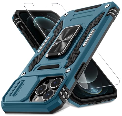 DEERLAMN Schutzhülle für iPhone 12 Pro Max mit Schiebe-Kamera-Abdeckung und Displayschutzfolie (1 Pack), drehbarer Ringständer, militärische Qualität, stoßfeste Schutzhülle, 17,5 cm (6,7 Zoll), von DEERLAMN