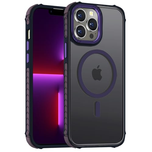 DEERLAMN Starke magnetische Hülle für iPhone 14 Pro 6,1 Zoll, [Kompatibel mit Magsafe] Durchscheinend Matt Dünn Stoßfest Schutzhülle für Damen Herren - Waldviolett von DEERLAMN