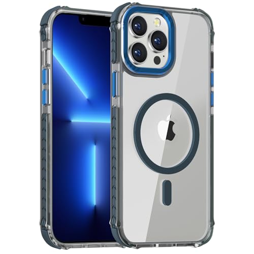 DEERLAMN Starke magnetische Schutzhülle für iPhone 13 Pro Max, kompatibel mit Magsafe, militärischer Schutz, transparent, schlank, stoßfest, für Damen und Herren, transparent + blau DEERLAMN Starke magnetische Schutzhülle für iPhone 13 Pro Max, kompatibel mit Magsafe, militärischer Schutz, transparent, schlank, stoßfest, für Damen und Herren, transparent + blau von DEERLAMN