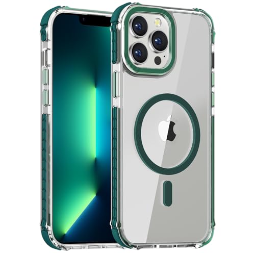 DEERLAMN Starke magnetische Schutzhülle für iPhone 13 Pro Max, kompatibel mit Magsafe, militärischer Schutz, transparent, schlank, stoßfest, für Damen und Herren, transparent + grün DEERLAMN Starke magnetische Schutzhülle für iPhone 13 Pro Max, kompatibel mit Magsafe, militärischer Schutz, transparent, schlank, stoßfest, für Damen und Herren, transparent + grün von DEERLAMN