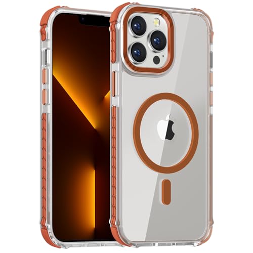DEERLAMN Starke magnetische Schutzhülle für iPhone 13 Pro Max, kompatibel mit Magsafe, militärischer Schutz, transparent, schlank, stoßfest, für Damen und Herren, transparent + orange DEERLAMN Starke magnetische Schutzhülle für iPhone 13 Pro Max, kompatibel mit Magsafe, militärischer Schutz, transparent, schlank, stoßfest, für Damen und Herren, transparent + orange von DEERLAMN