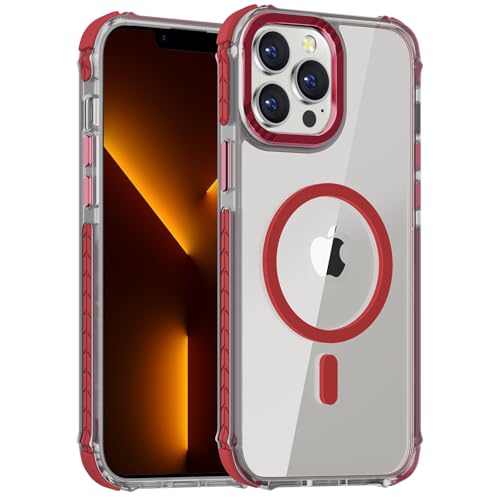 DEERLAMN Starke magnetische Schutzhülle für iPhone 13 Pro Max, kompatibel mit Magsafe, militärischer Schutz, transparent, schlank, stoßfest, für Damen und Herren, transparent Rot DEERLAMN Starke magnetische Schutzhülle für iPhone 13 Pro Max, kompatibel mit Magsafe, militärischer Schutz, transparent, schlank, stoßfest, für Damen und Herren, transparent Rot von DEERLAMN