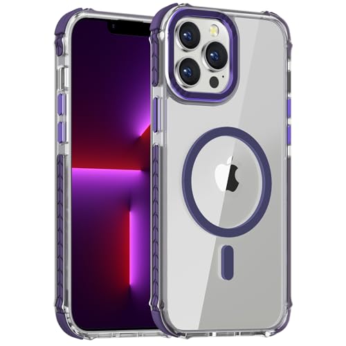 DEERLAMN Starke magnetische Schutzhülle für iPhone 14 Pro 6,1 Zoll, [kompatibel mit Magsafe], klare, schlanke, stoßfeste Schutzhülle für Damen und Herren, transparent + lila von DEERLAMN
