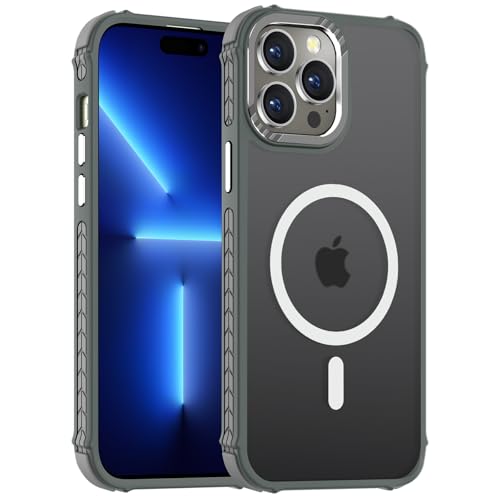 DEERLAMN Starke magnetische Schutzhülle für iPhone 15 Pro 6,1 Zoll, [kompatibel mit Magsafe], durchscheinend, matt, schlank, stoßfest, Schutzhülle für Damen und Herren, Waldgrau von DEERLAMN