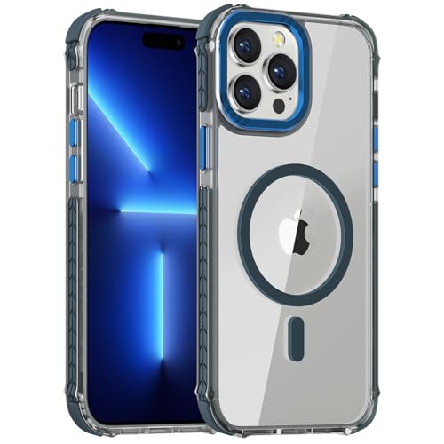 DEERLAMN Starke magnetische Schutzhülle für iPhone 15 Pro 6,1 Zoll, [kompatibel mit Magsafe], transparent, schlank, stoßfest, Schutzhülle für Damen und Herren, transparent + blau von DEERLAMN