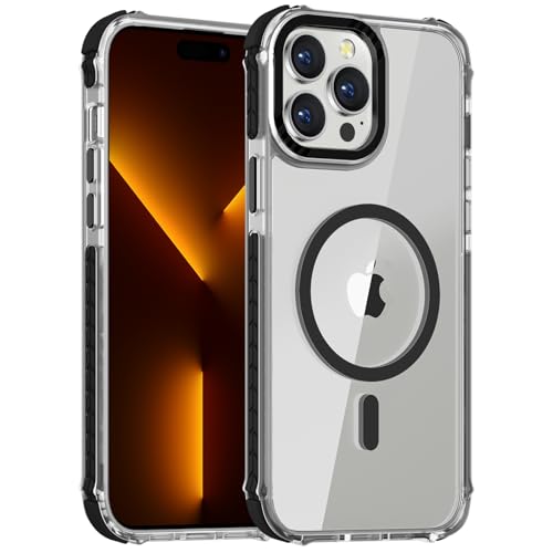 DEERLAMN Starke magnetische Schutzhülle für iPhone 15 Pro 6,1 Zoll, [kompatibel mit Magsafe], transparent, schlank, stoßfest, Schutzhülle für Damen und Herren, transparent + schwarz von DEERLAMN
