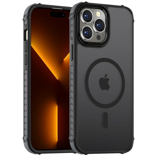DEERLAMN Starke magnetische Schutzhülle für iPhone 15 Pro 6,1 Zoll, [kompatibel mit Magsafe] durchscheinende, matte, schlanke, stoßfeste Schutzhülle für Damen, Herren, Waldschwarz von DEERLAMN