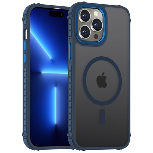 DEERLAMN Starke magnetische Schutzhülle für iPhone 15 Pro 6,1 Zoll, [kompatibel mit Magsafe] durchscheinende, matte, schlanke, stoßfeste Schutzhülle für Damen und Herren, Waldblau von DEERLAMN
