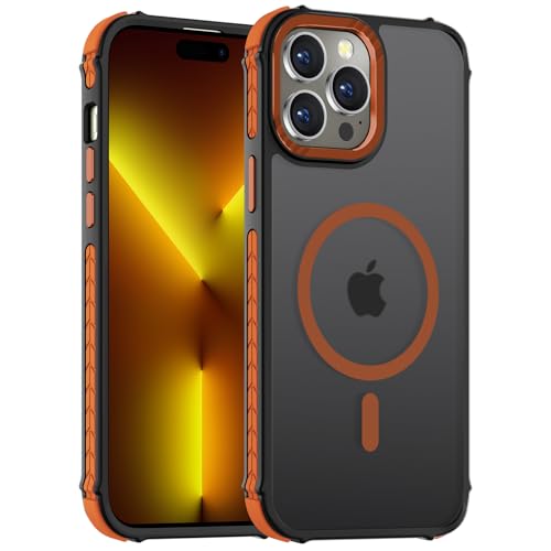 DEERLAMN Starke magnetische Schutzhülle für iPhone 15 Pro 6,1 Zoll, [kompatibel mit Magsafe] durchscheinende, matte, schlanke, stoßfeste Schutzhülle für Damen und Herren, Waldorange von DEERLAMN