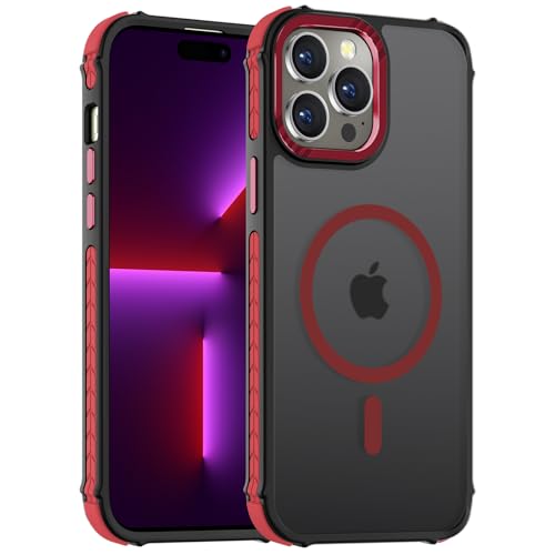 DEERLAMN Starke magnetische Schutzhülle für iPhone 15 Pro 6,1 Zoll, [kompatibel mit Magsafe] durchscheinende, matte, schlanke, stoßfeste Schutzhülle für Damen und Herren, Waldrot von DEERLAMN